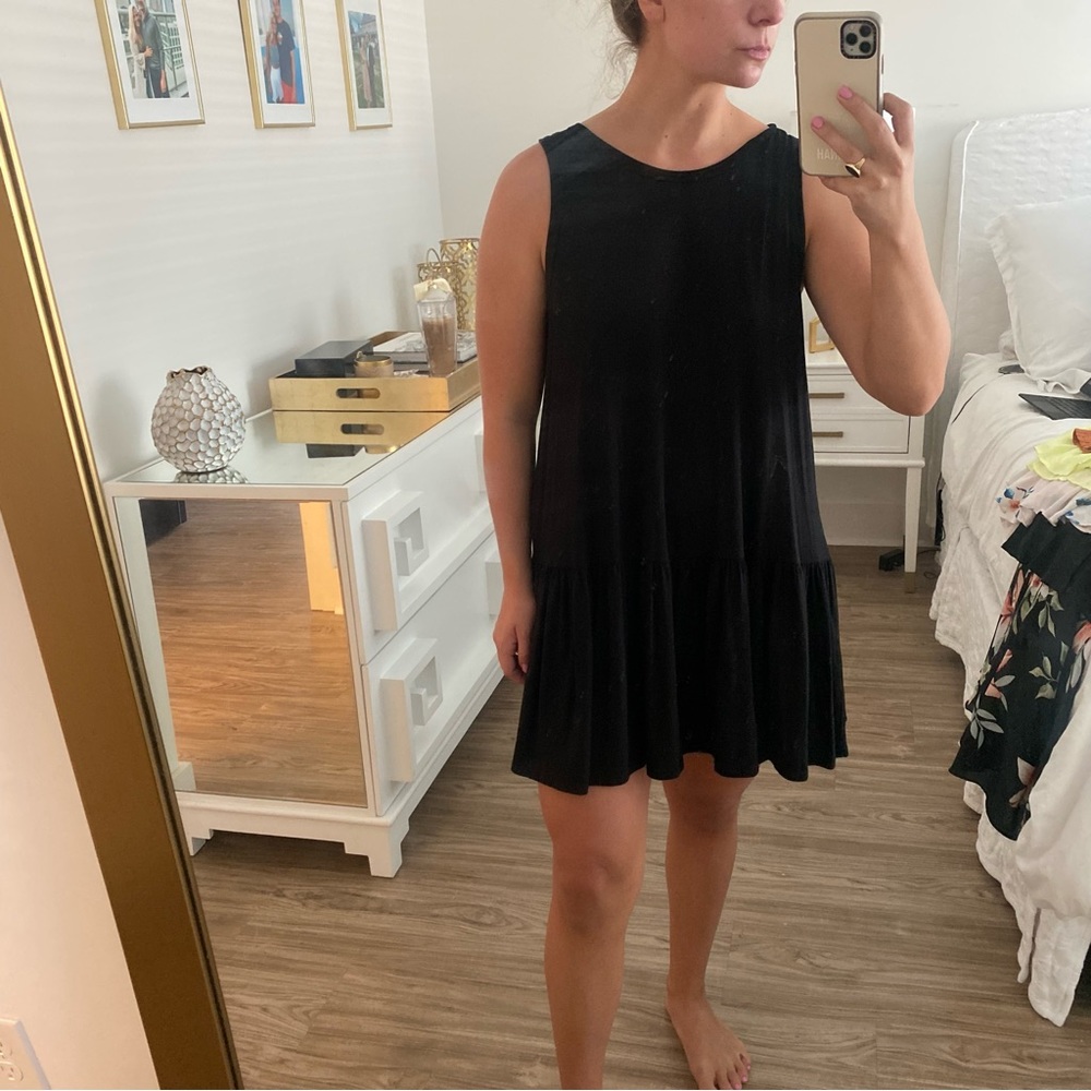 Black stretchy tshirt dress with ruffle bottom